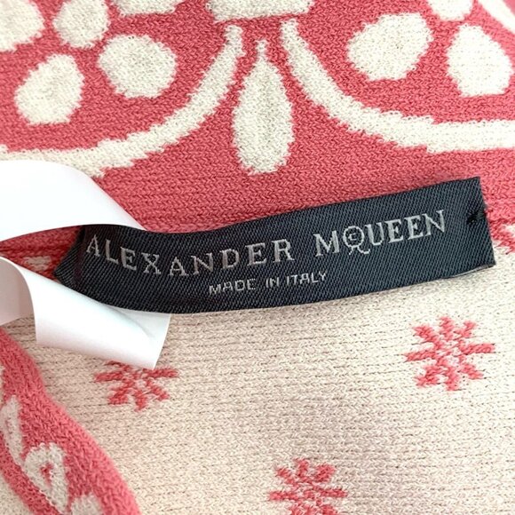 Alexander Mcqueen Pink & Cream Floral Print Knit Skirt M Size - Picture 8 of 8